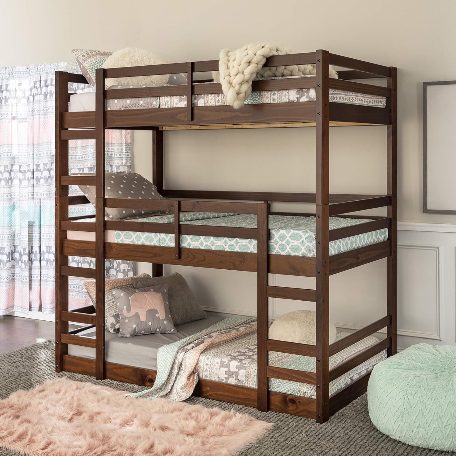 Grey Solid Wood Twin over Twin Bunk Bed Y460658