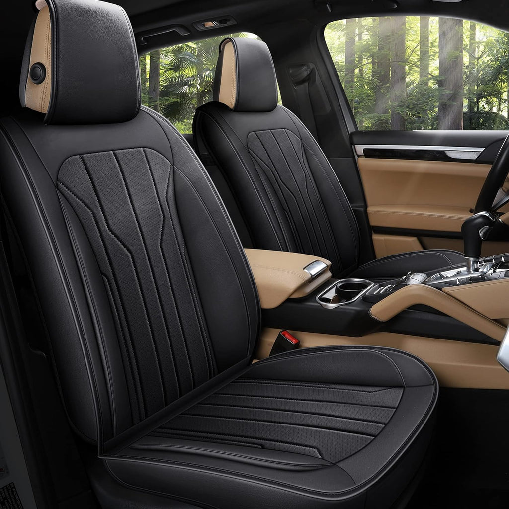 Black Leather Car Seat Covers, Front Pair U9194