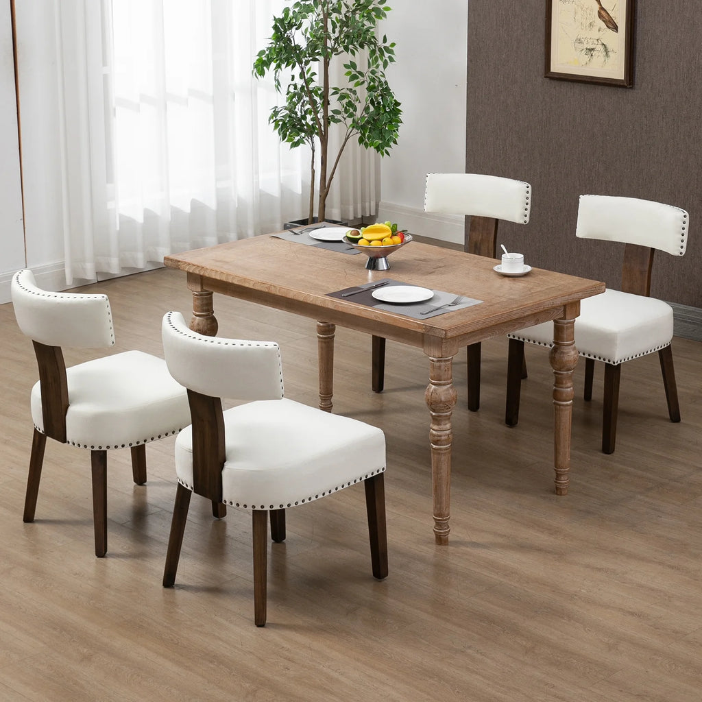 Beige Upholstered Linen Dining Chairs Set of 6 with Wooden Legs G246