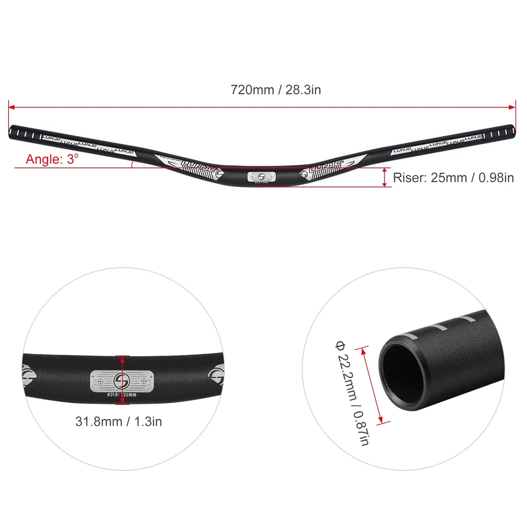31.8x720mm Aluminium Alloy MTB Extra Long Handlebar Riser Bar U34836