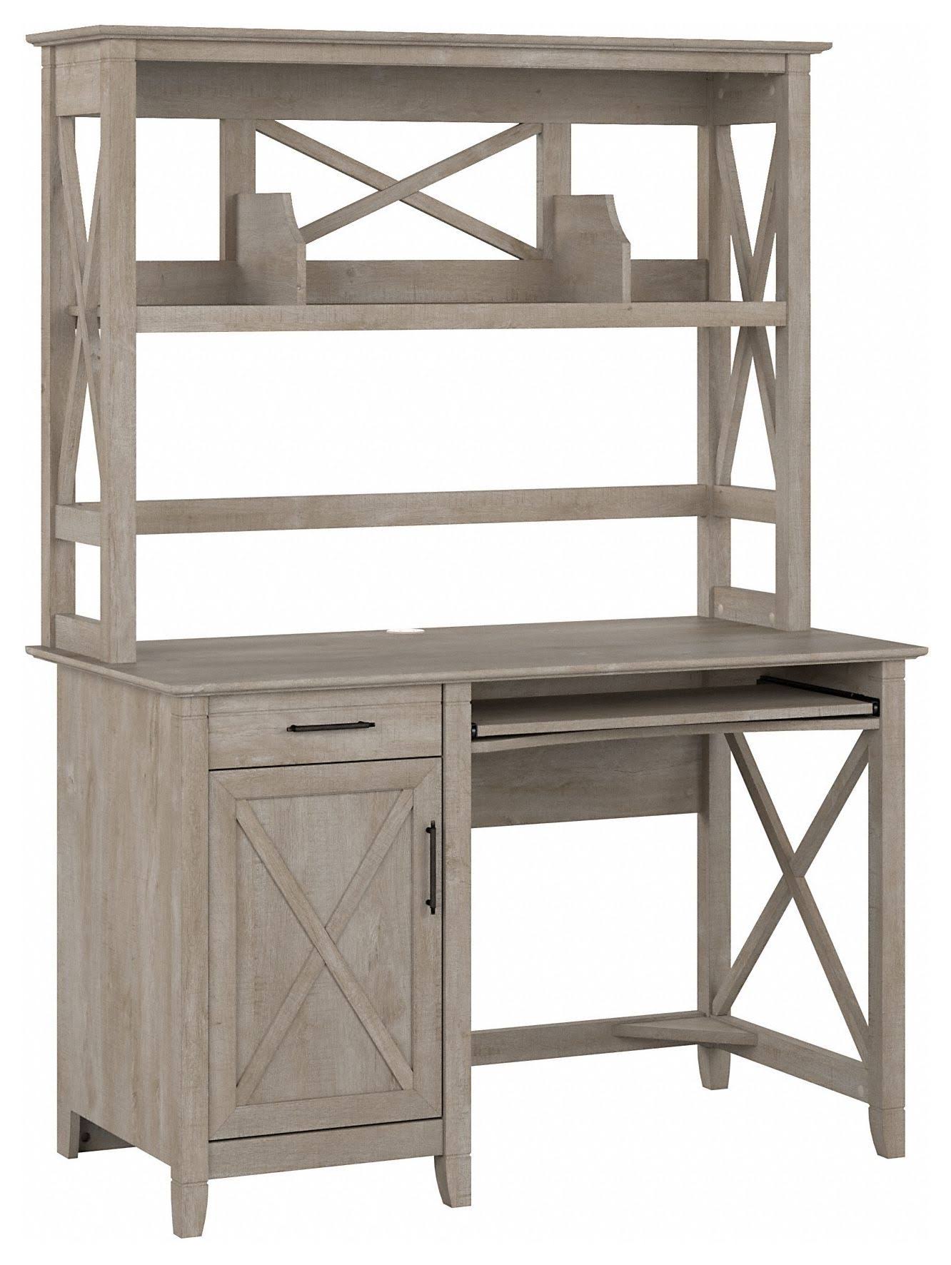 Washed Gray Engineered Wood Small Computer Desk with Hutch I7748