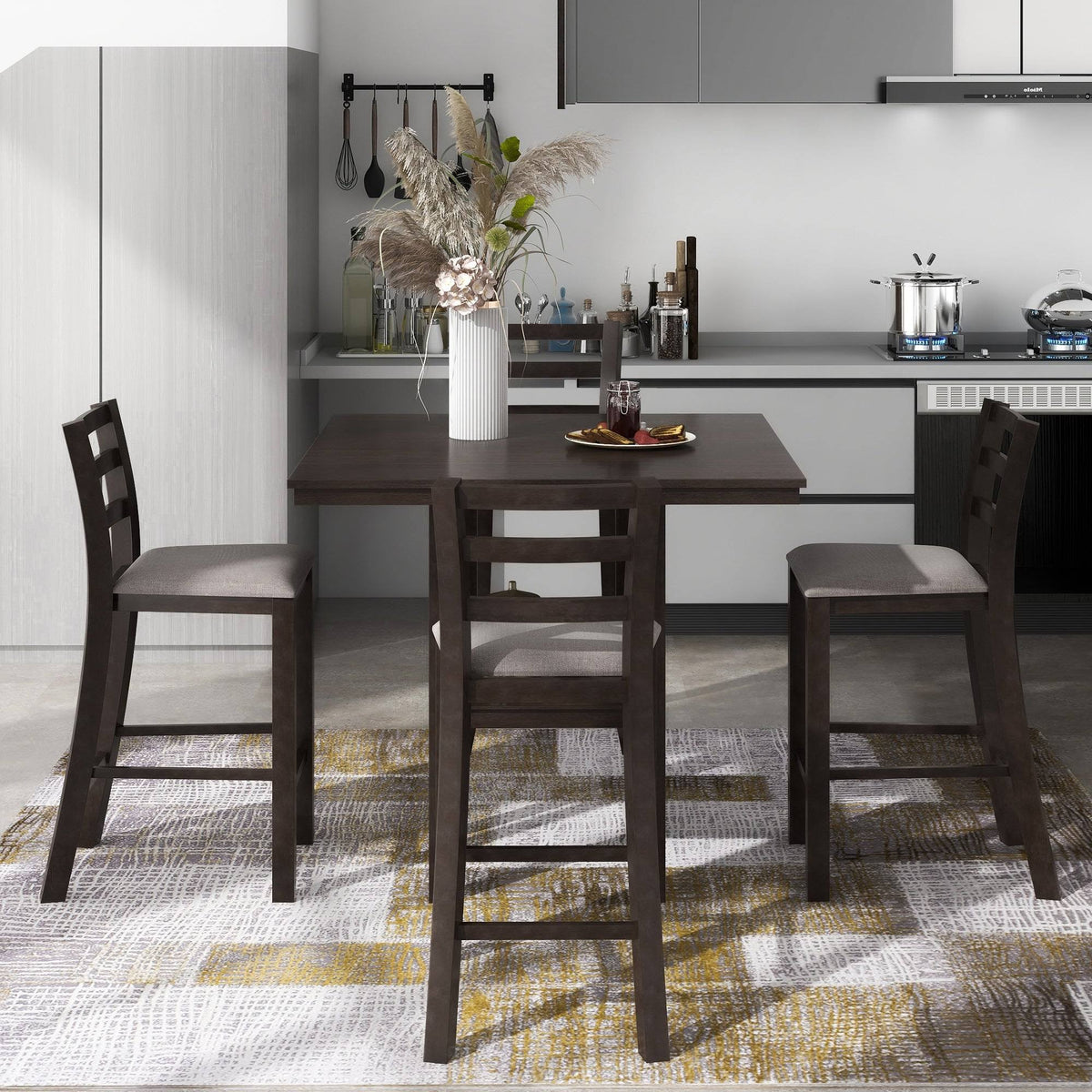 5pcs Counter Height Dining Set with Padded Chairs P398788
