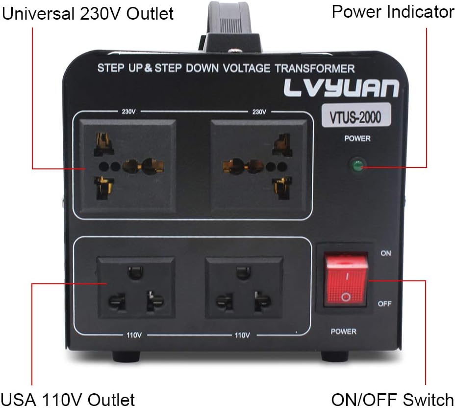 Voltage Transformer Converter 2000 Watt Step Up/Down with 2 US Outlets, 2 Universal Outlets Pack of 2 N805