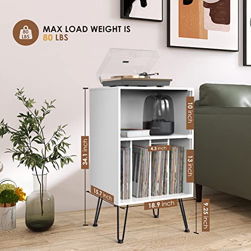 Record Player Stand with Record Storage and Metal Legs P53656