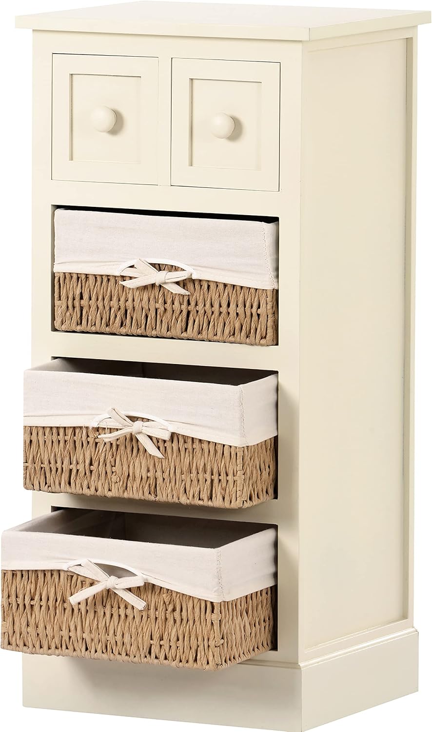 Antique White Wicker 2-Drawer Storage Cabinet with 3 Baskets Q33139