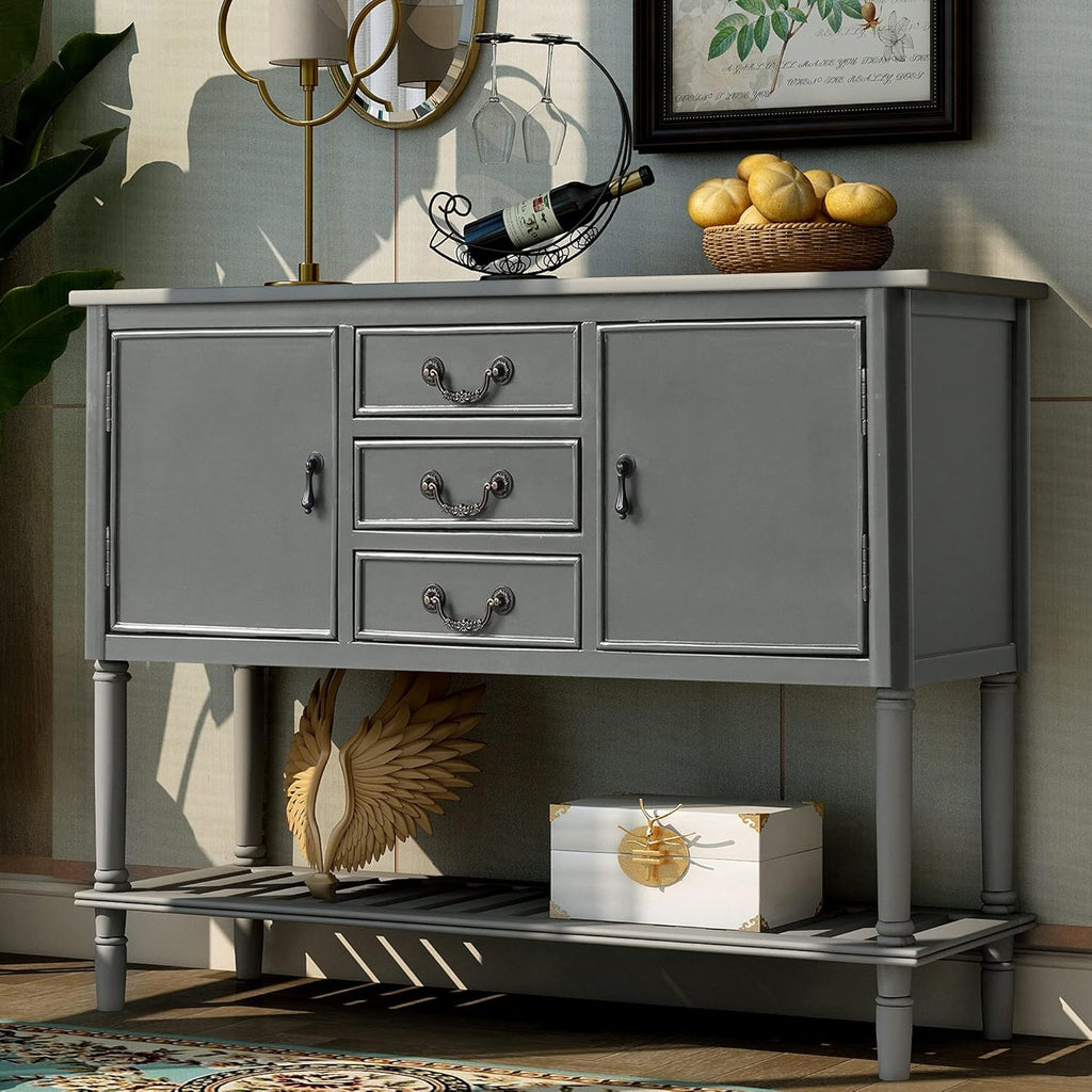 Navy Blue Wood Console Sofa Table with Drawers and Open Shelf N11520