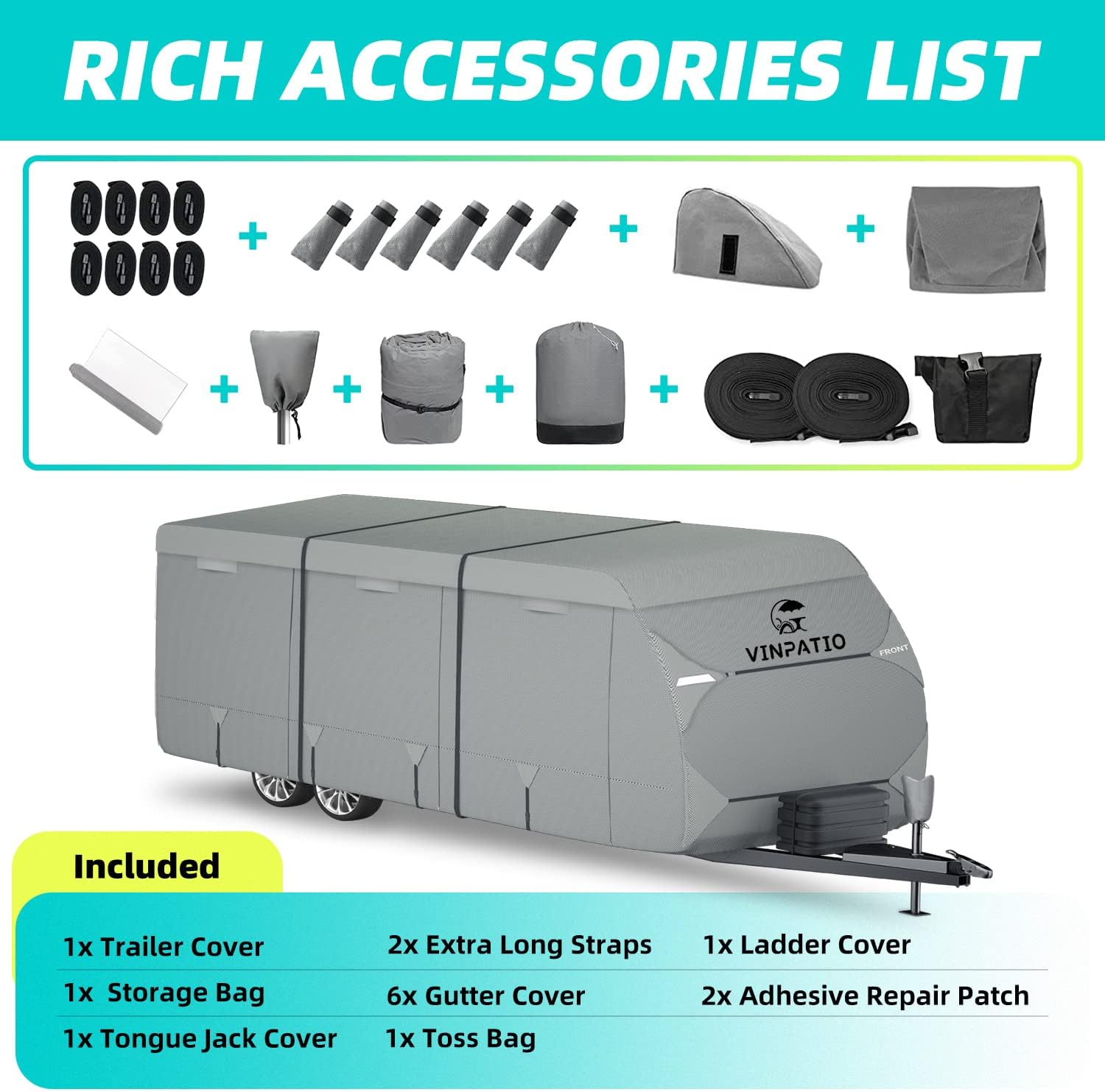 Travel Trailer Cover with Tongue Jack Cover and Straps M56419