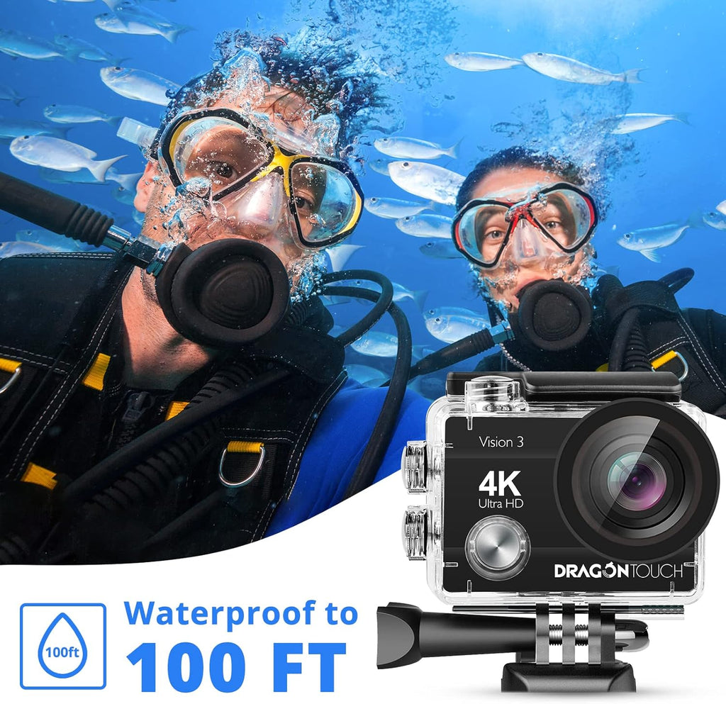 4K Action Camera 16MP Ultra HD Waterproof 170° Wide Angle 4X Zoom Sports Camcorder with Remote Control 2 Batteries Helmet Accessories Pack of 2 N546
