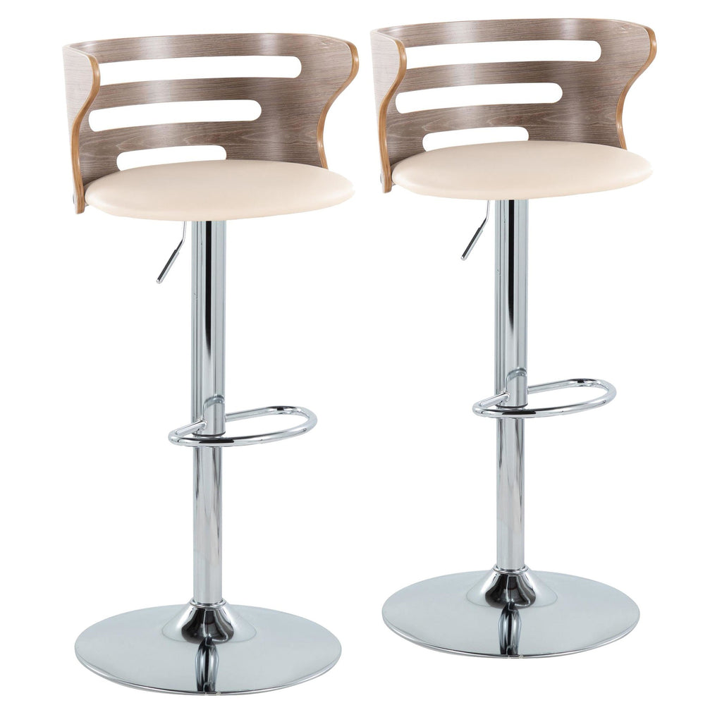 Light Grey Wood and Cream Faux Leather Swivel Barstool Set of 2 L216