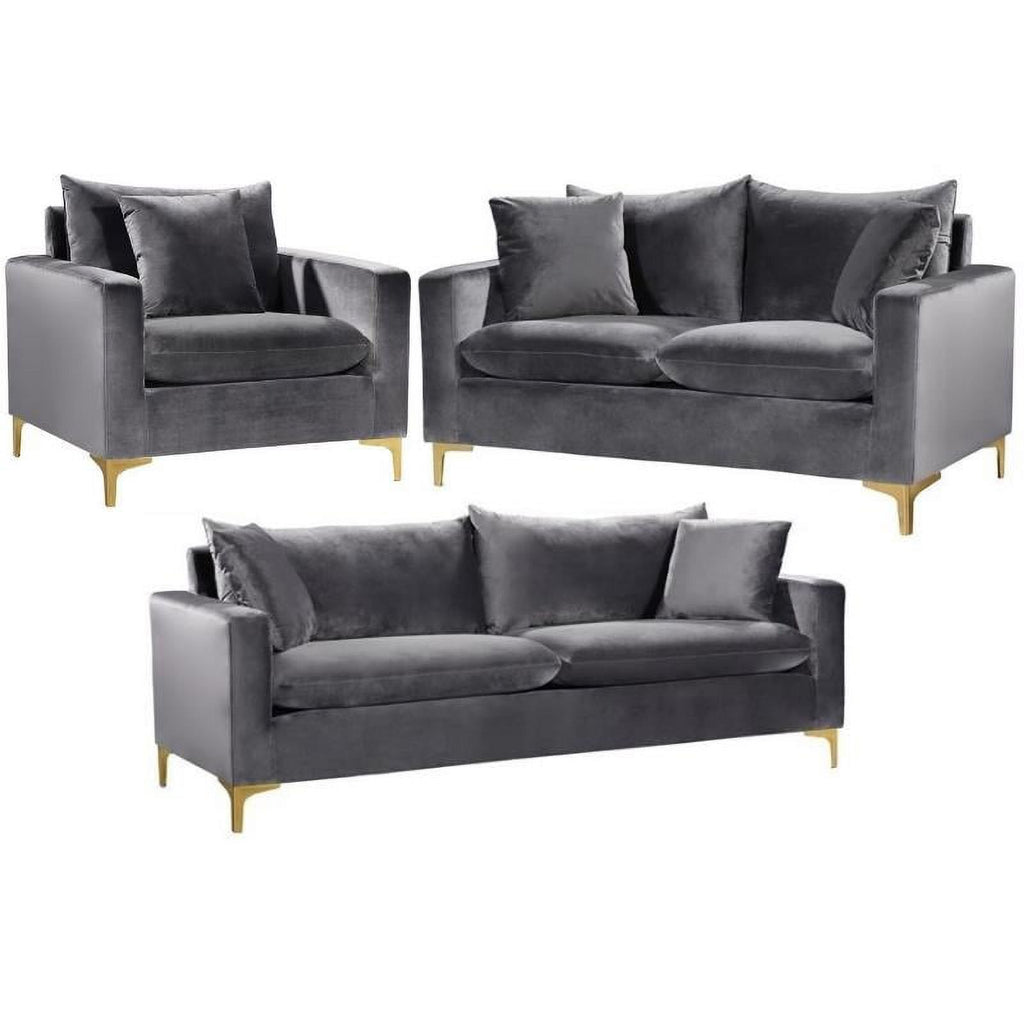 Gray Velvet 3-Piece Sofa Set U808387