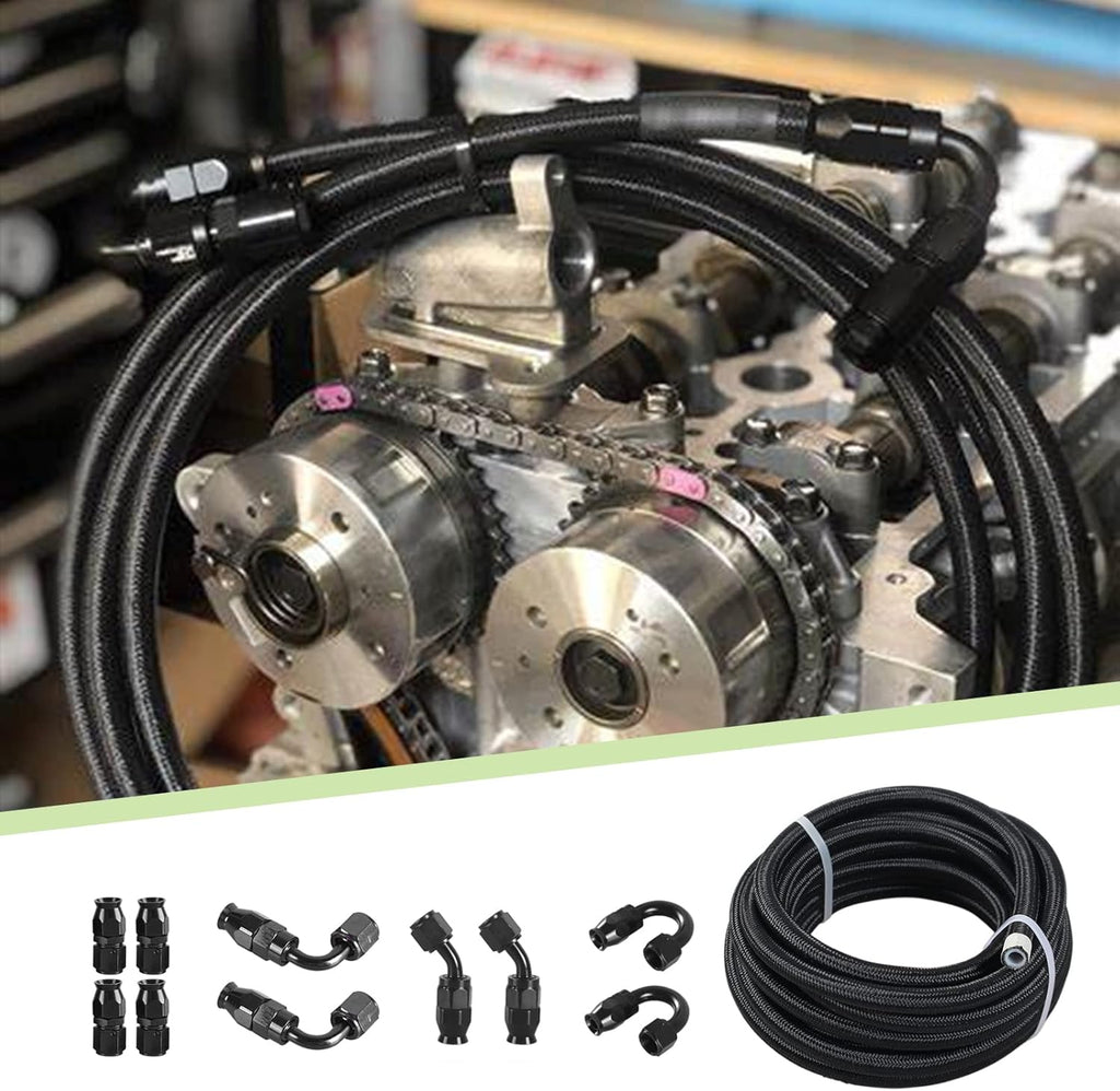 20FT PTFE Braided Fuel Line Fitting Kit Black N4647
