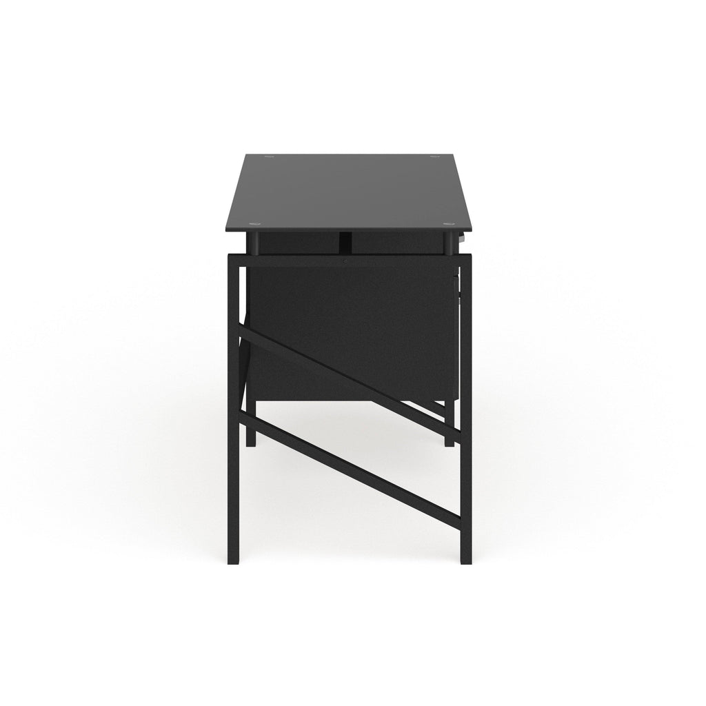 Black Two Drawer Pedestal Desk with Tempered Glass Top and Metal Frame C6241
