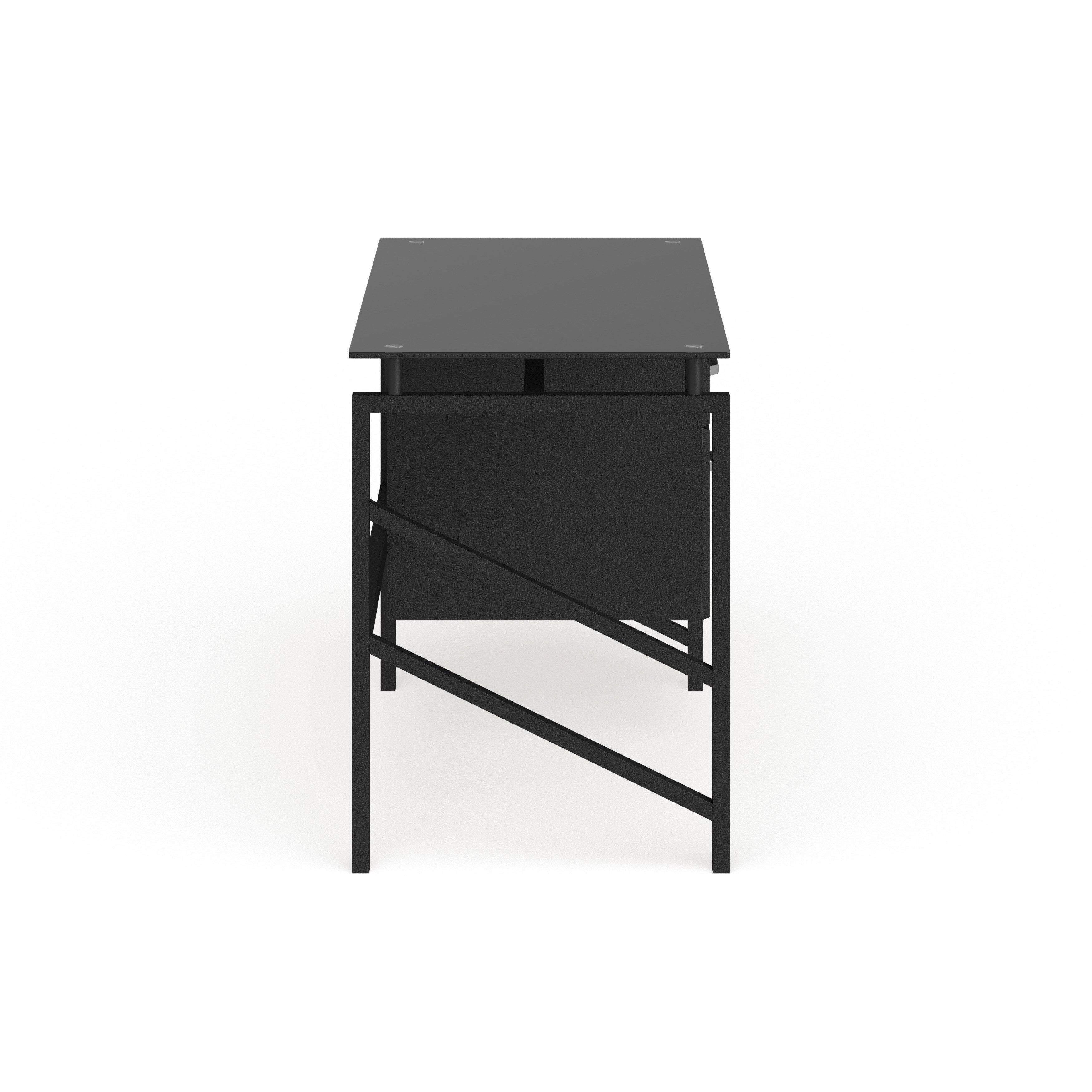 Black Two Drawer Pedestal Desk with Tempered Glass Top and Metal Frame C6241