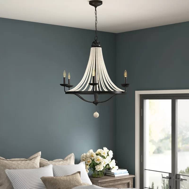 6-Light Candle Style Empire Chandelier with Beaded Accents C4439