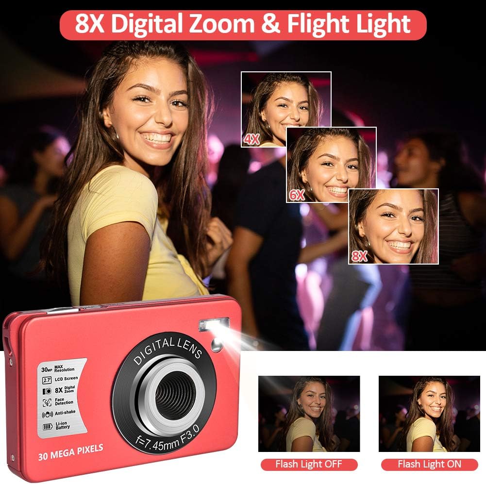 30 MP Digital Camera with 8X Digital Zoom Compact Camera with 32GB SD Card and 2 Batteries J7561