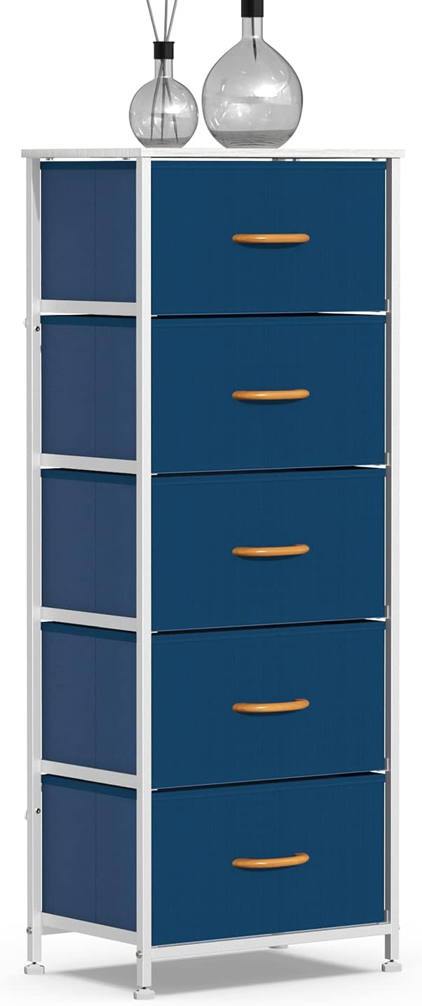 Dark Gray 5 Drawer Fabric Dresser Tower P43570