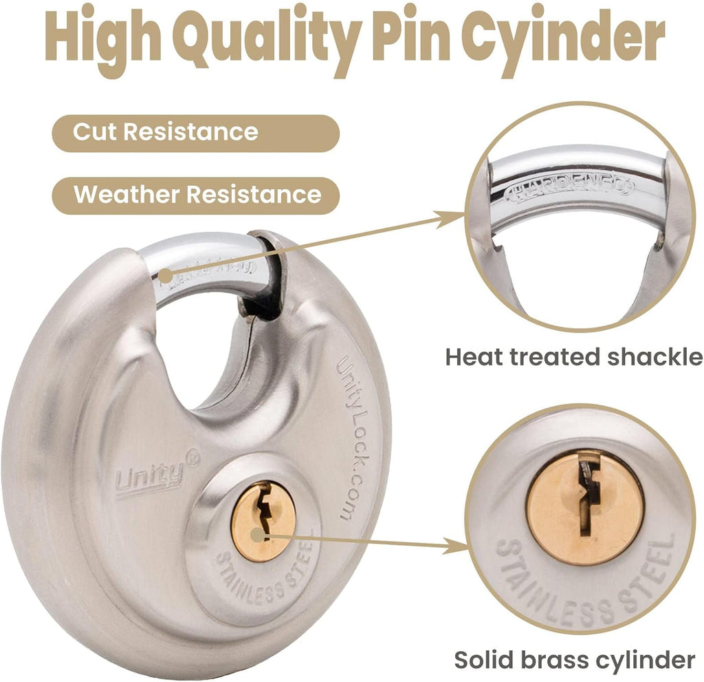 Stainless Steel Disc Padlock, Same Key Open, 2-3/4" (70mm), Pack of 2 W12850