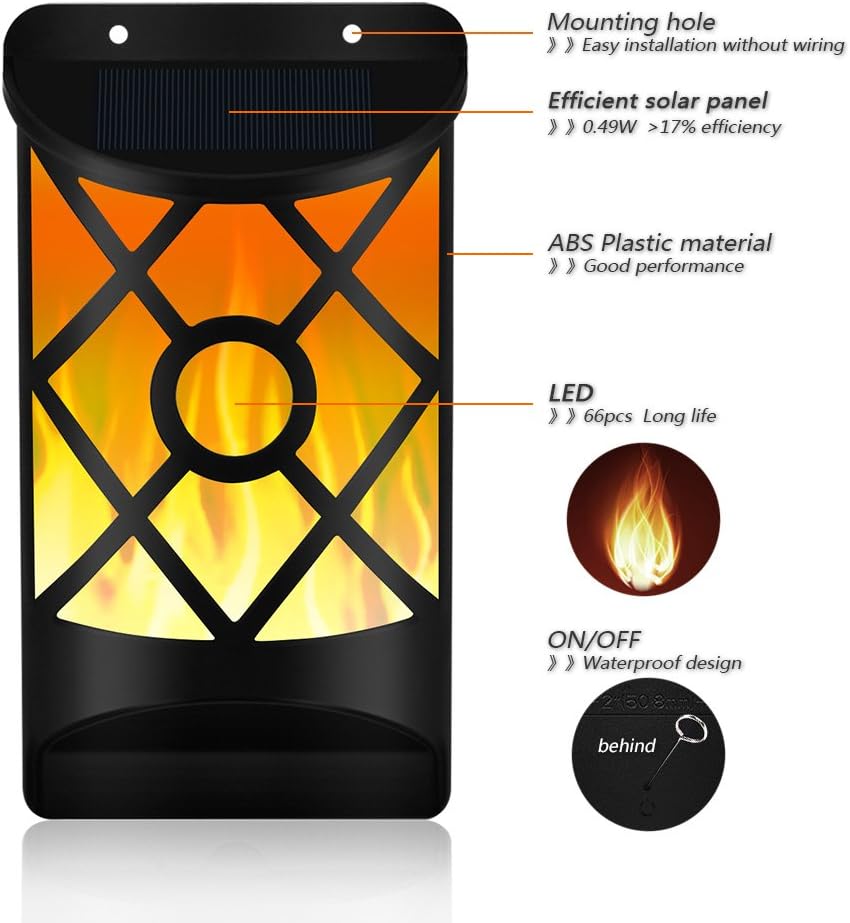 Solar Wall Flame Lights, Waterproof Outdoor Garden Lights T521
