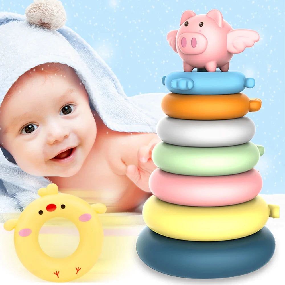 7 Rings Stacking Rings Soft Toys Baby Blocks Teething Learning Stacker O424