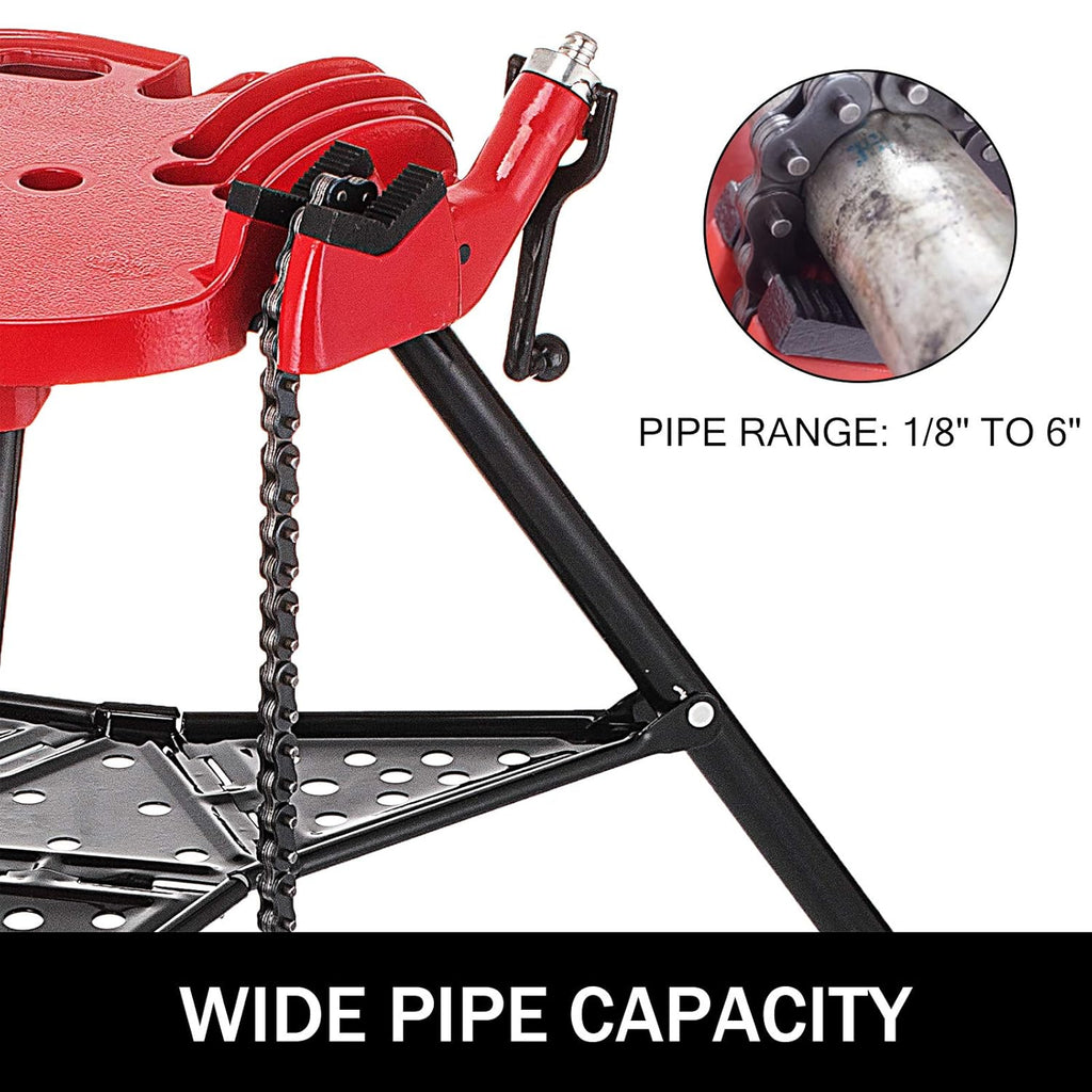 Tripod Pipe Chain Vise with Pipe Stand, Portable Foldable Steel Legs, Tool Tray Y941