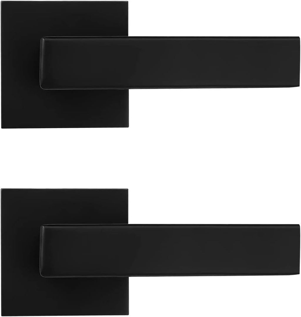 2 Pack Square Door Lever Handle Lockset Passage Knobs in Black H9881