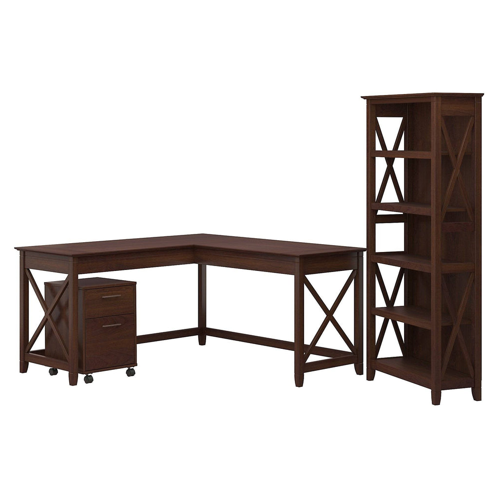 60-Inch L-Desk with File Cabinet and Bookcase W540