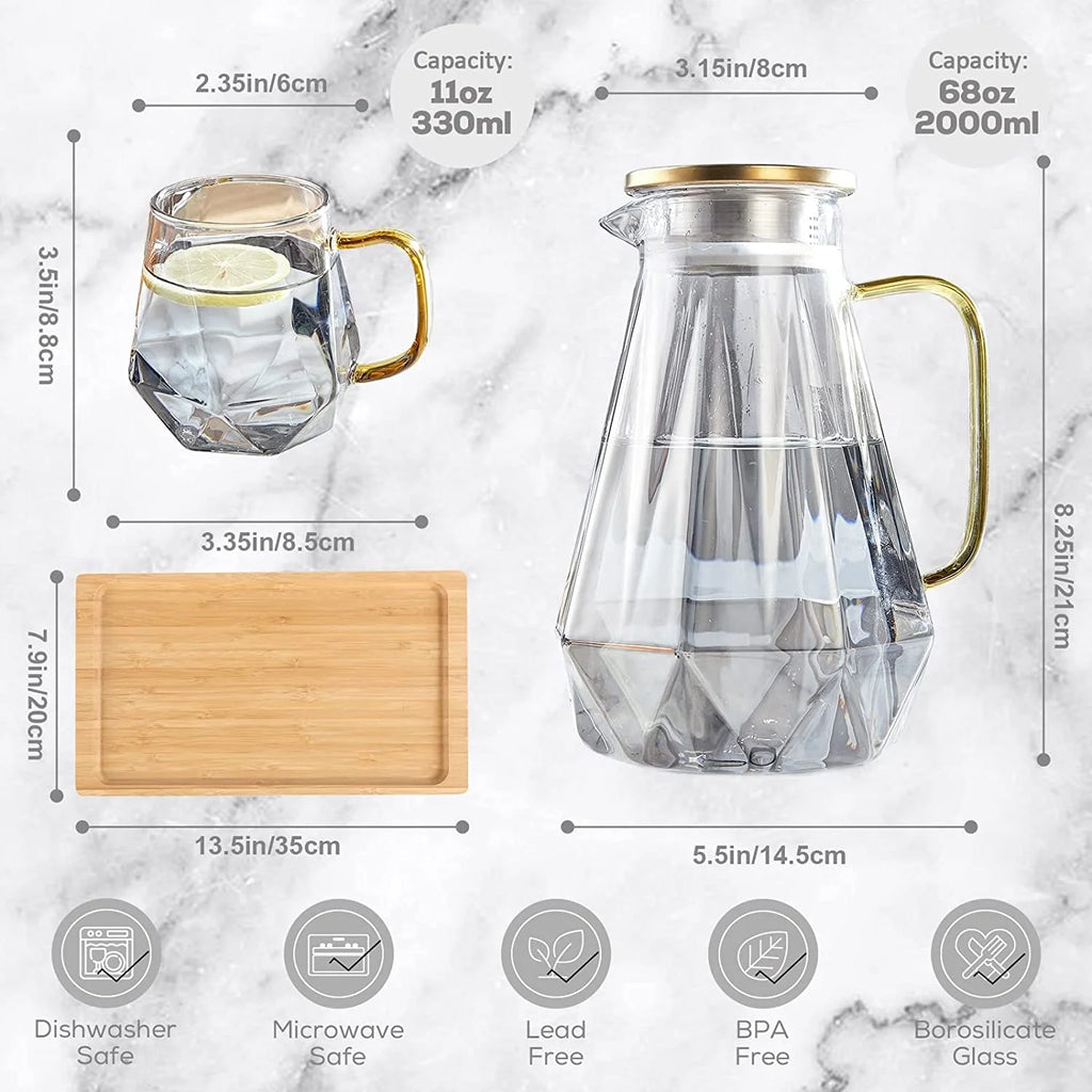 Black Diamond Glass Pitcher with 4 Cups, 1 Tray A36454
