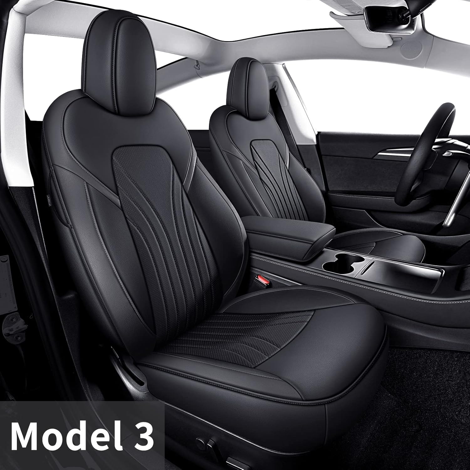 Front Seat Covers with Faux Leather (Black 2 pcs) Z828528