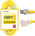 14/3 Heavy Duty Lighted Outdoor Extension Cord Yellow 3 Prong Grounded Plug 100 Ft SJTW Z7820