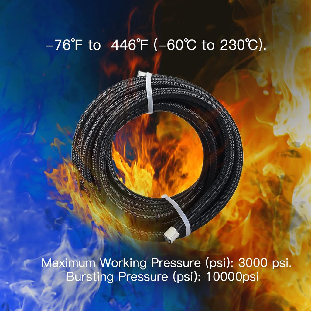 20FT PTFE Braided Fuel Line Fitting Kit Black N4647