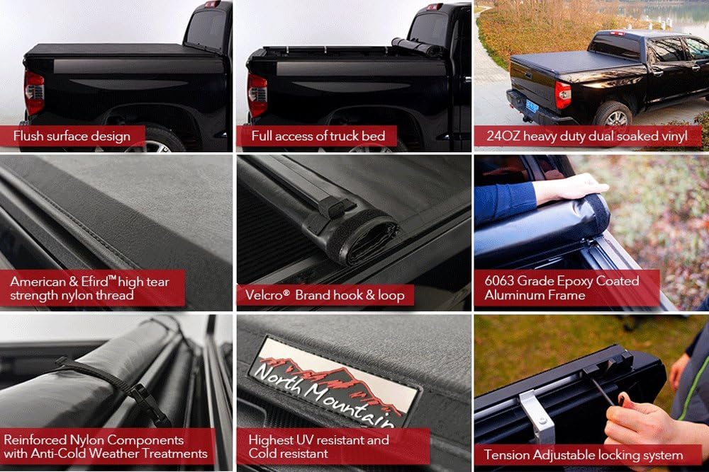 Soft Roll Up Tonneau Cover with Rails and Mounting Hardware M3522