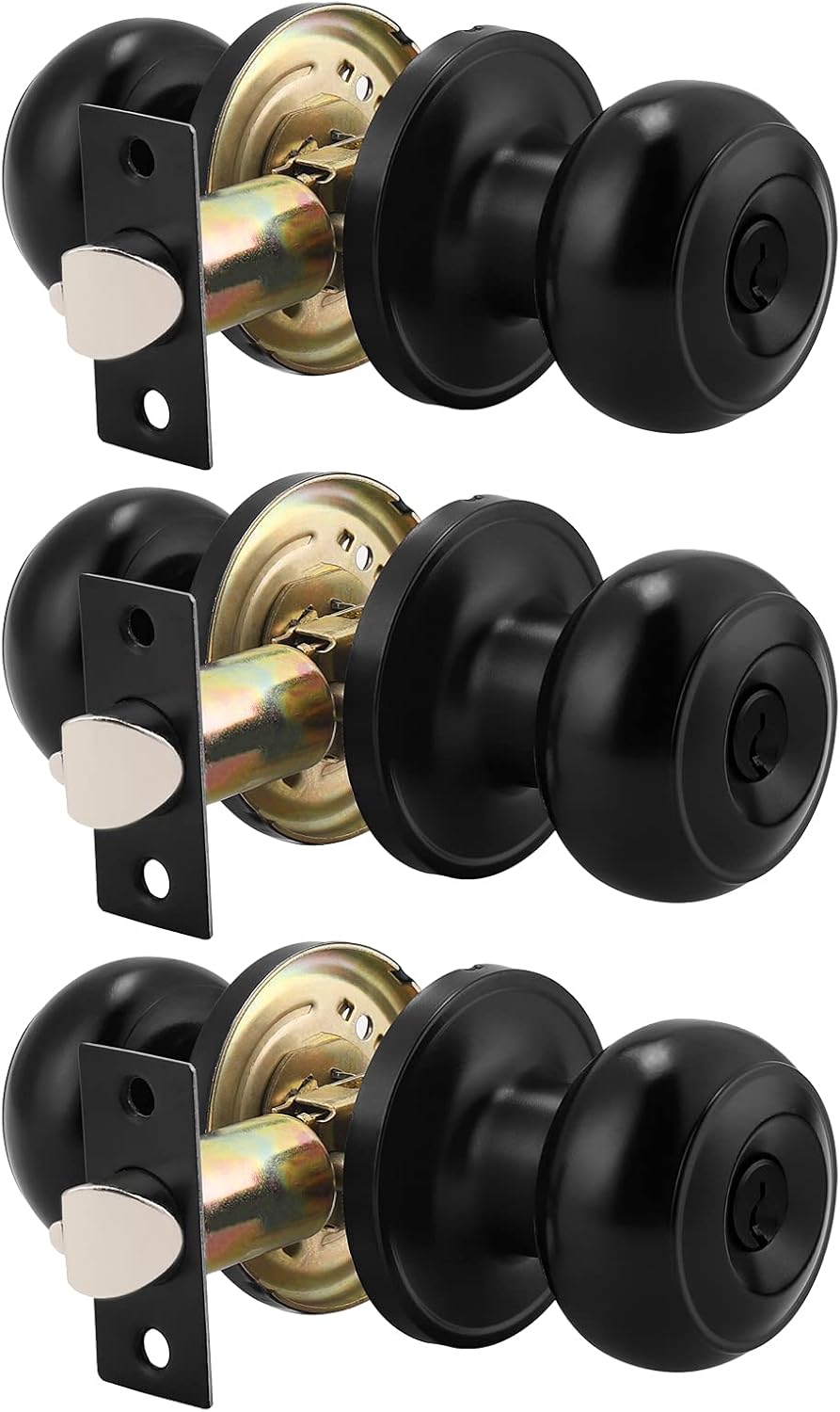 Black Round Passage Door Knob (3 Pack) Y65729