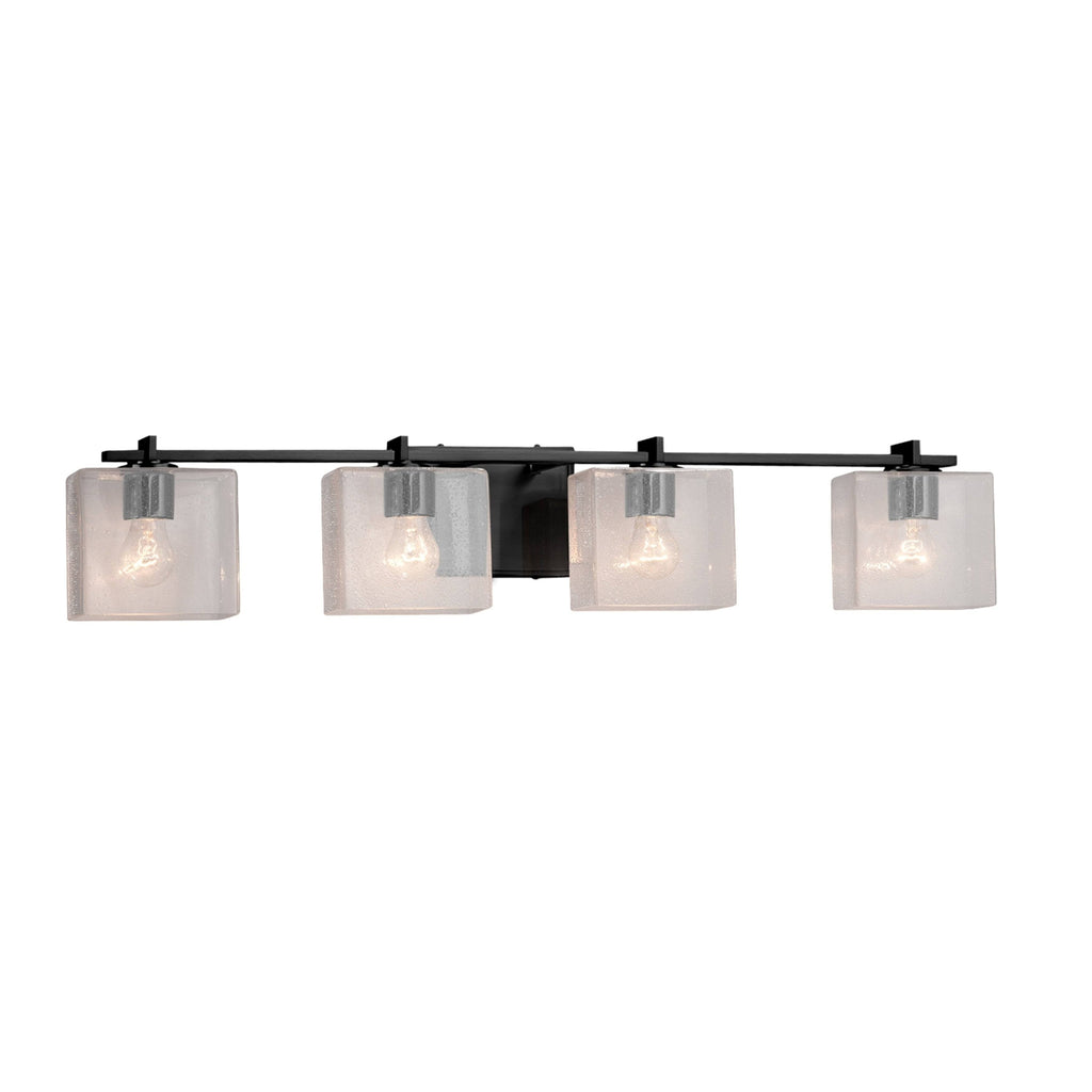 Matte Black 4-Light Bath Bar with Seeded Rectangle Shade T553