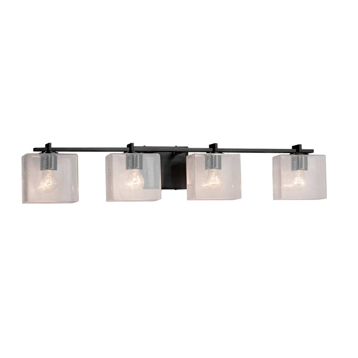 Matte Black 4-Light Bath Bar with Seeded Rectangle Shade T553