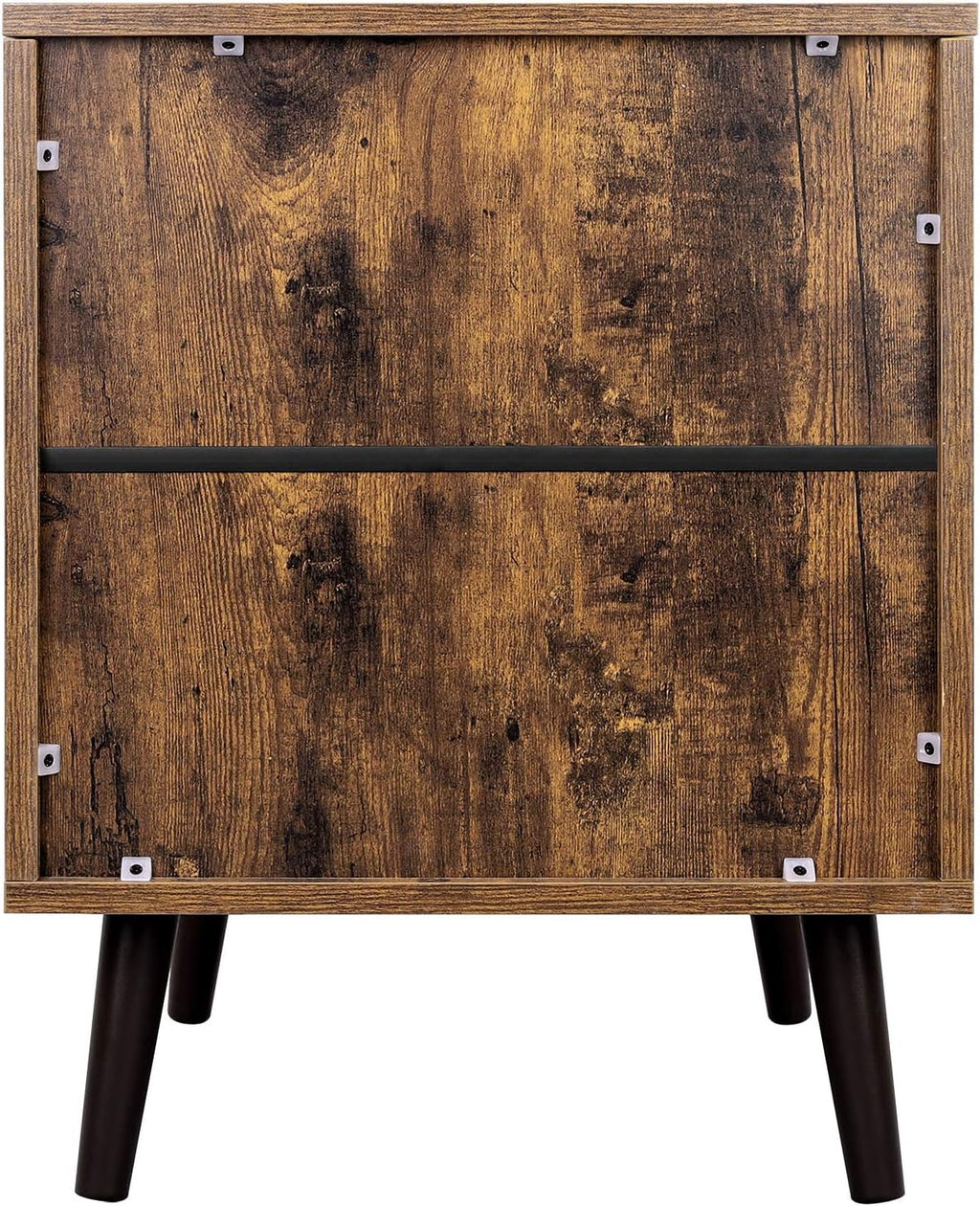 Rustic Brown Nightstand with Open Shelf and Cabinet Y812