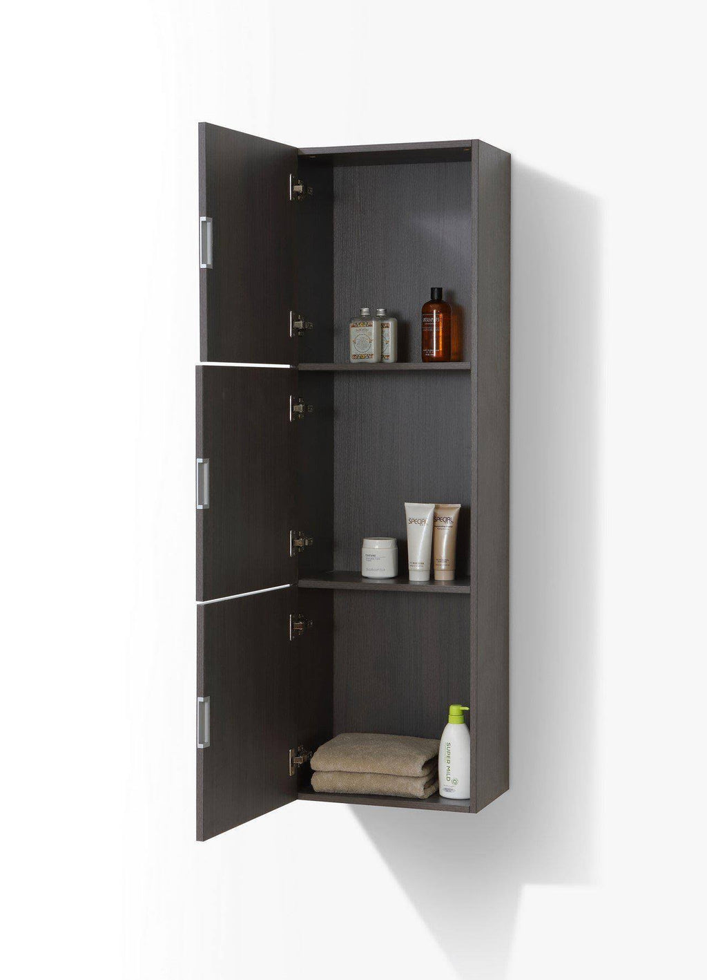 High Gloss Gray Oak Linen Side Cabinet with Three Doors E572679