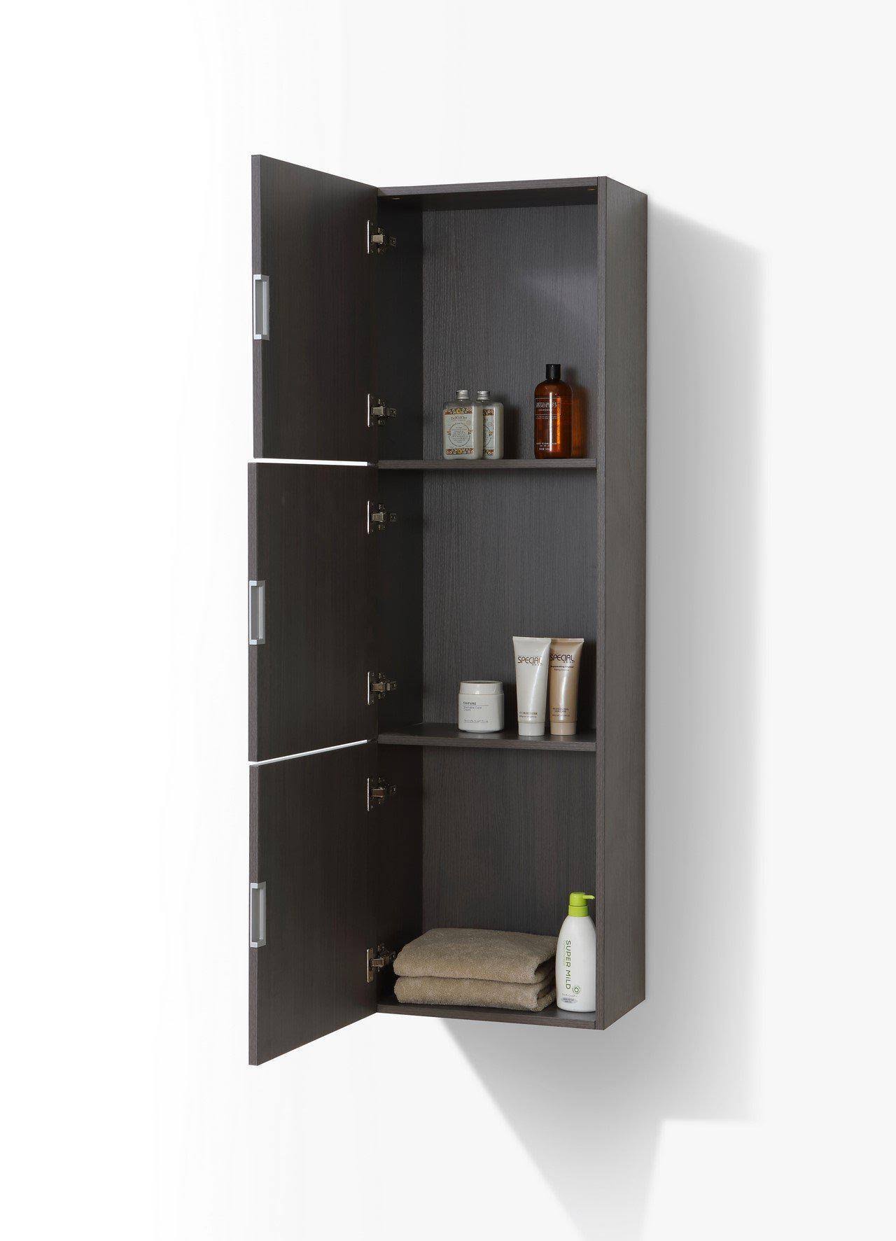 High Gloss Gray Oak Linen Side Cabinet with Three Doors E572679