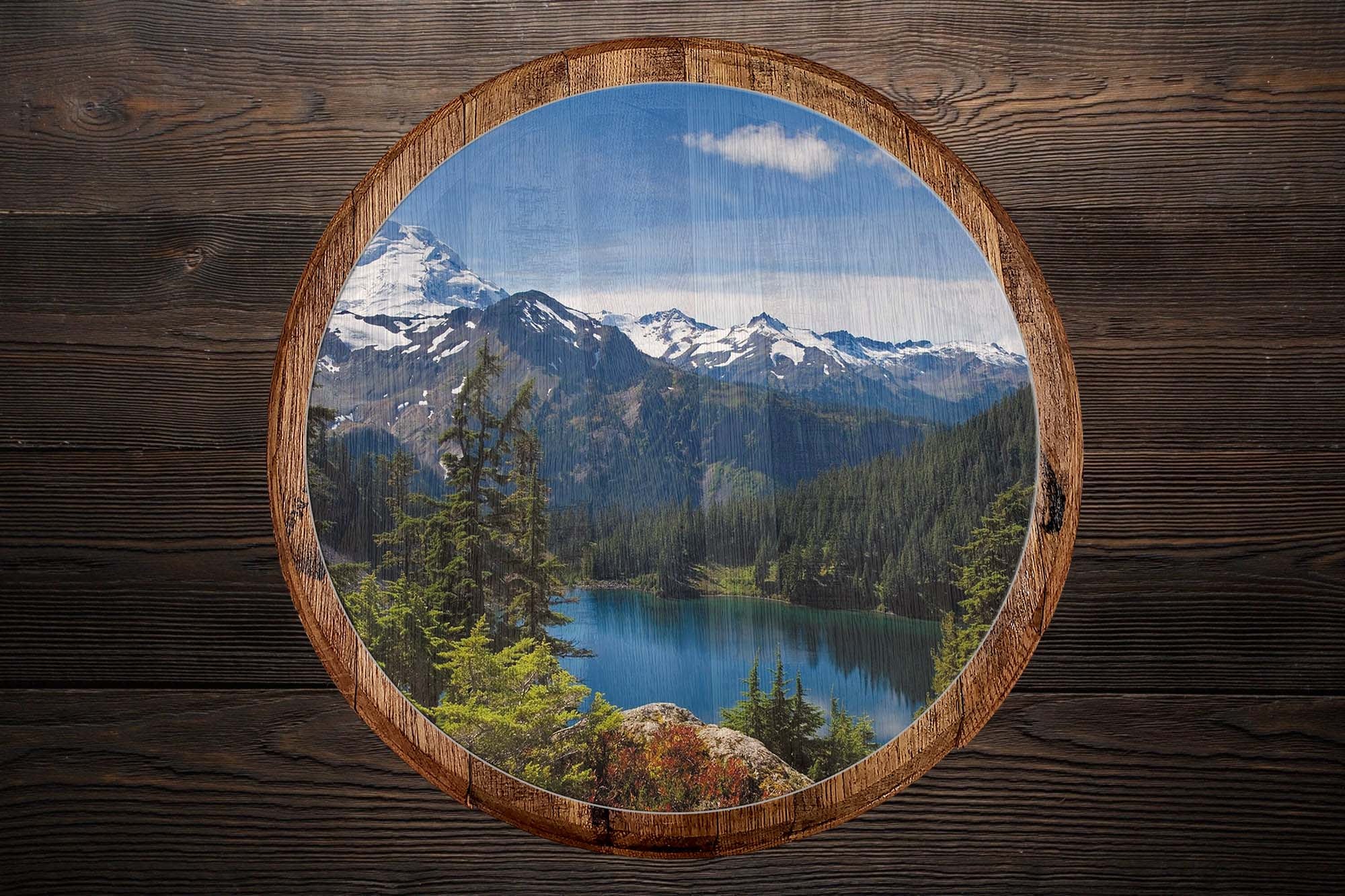 Mountain Range Pine Forest Calm Lake Snow Capped Bar Wall Decor S3098