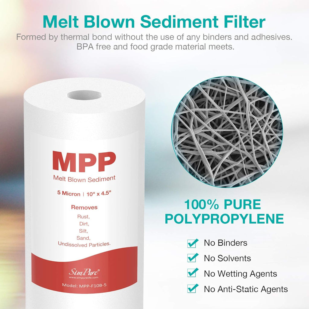 10" x 4.5" 5 Micron Whole House Sediment Water Filter Replacement Cartridge 4-Pack W6569