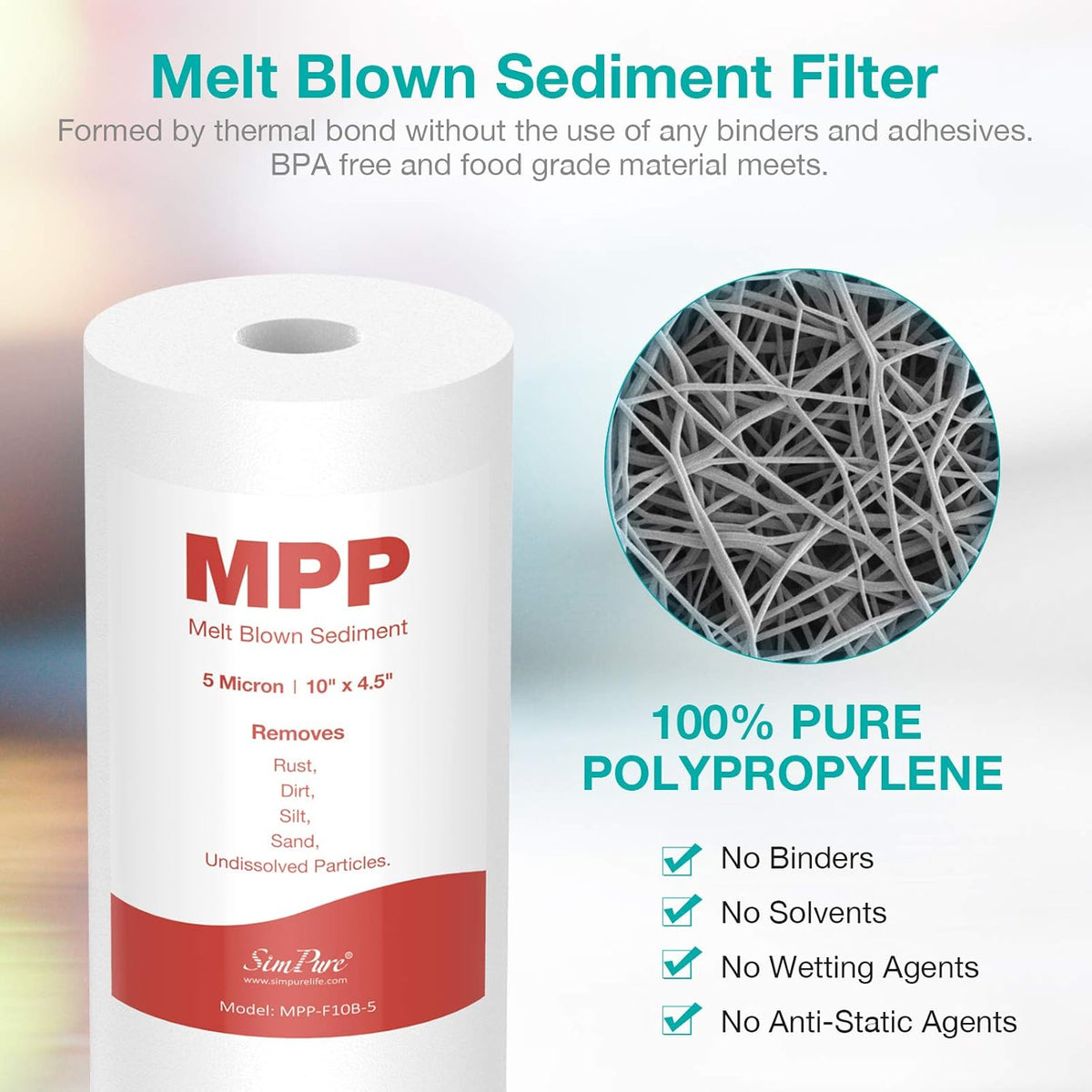10" x 4.5" 5 Micron Whole House Sediment Water Filter Replacement Cartridge 4-Pack W6569