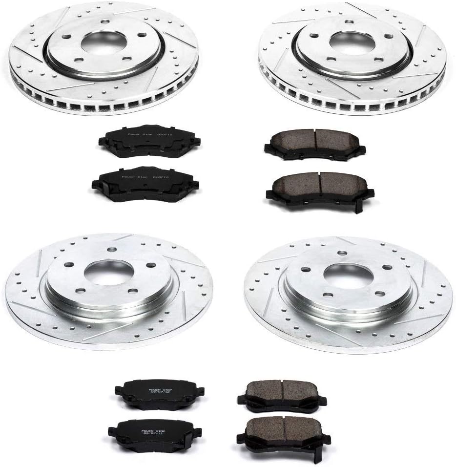 Front and Rear Z23 Carbon Fiber Brake Pads with Drilled & Slotted Brake Rotors Kit Q279010