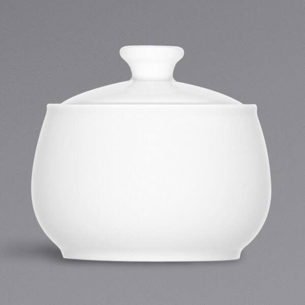 Bright White Porcelain Sugar Bowl with Lid - 12/Case P3444