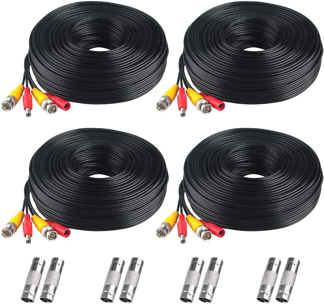 200ft 4Pack Siamese Video and Power Security Camera Cable with 2 Female Connectors Y9817