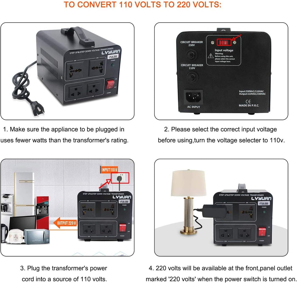 Voltage Transformer Converter 2000 Watt Step Up/Down with 2 US Outlets, 2 Universal Outlets Pack of 2 N805