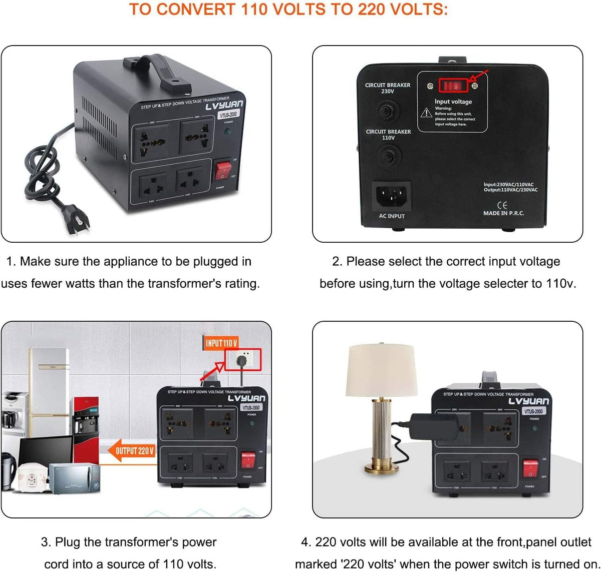 Voltage Transformer Converter 2000 Watt Step Up/Down with 2 US Outlets, 2 Universal Outlets Pack of 2 N805