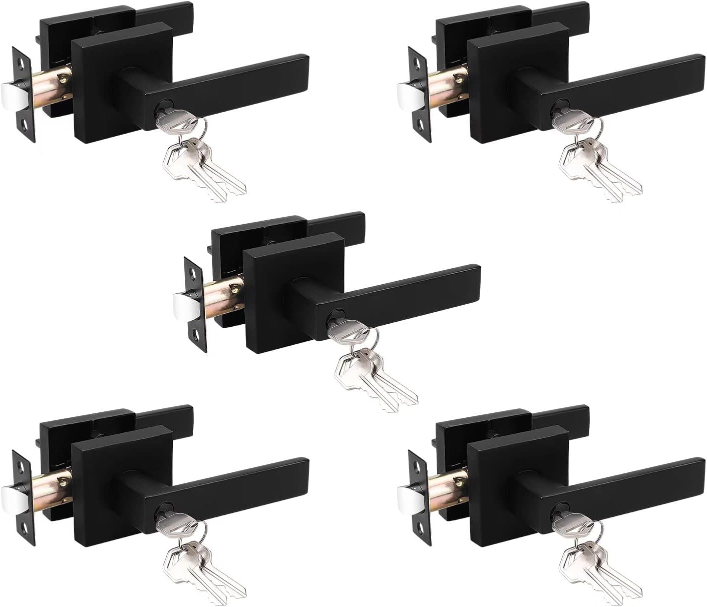 2 Pack Square Door Lever Handle Lockset Passage Knobs in Black H9881
