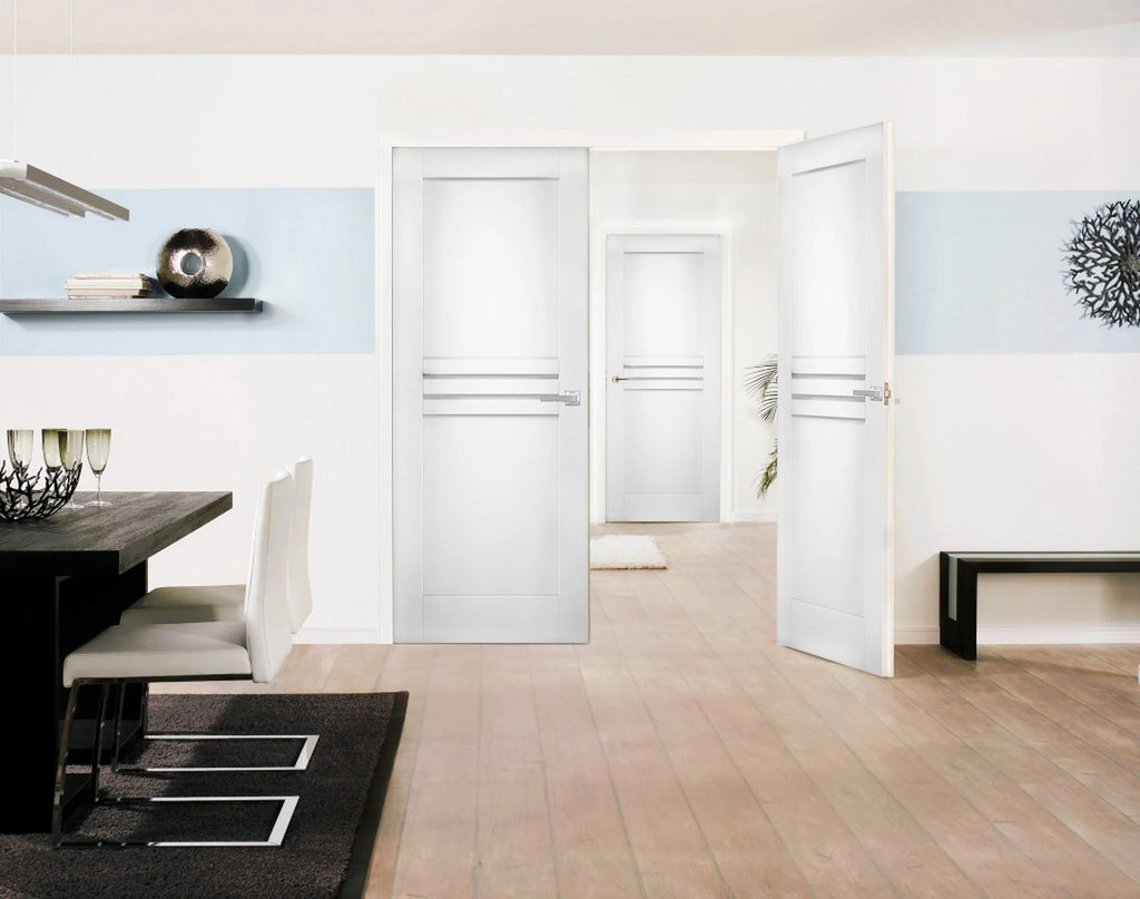 White Solid Wood Double Closet Doors V192454