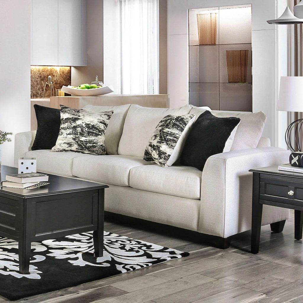 Ivory & Gray Linen-like Fabric Living Room Set 3pcs Y9099
