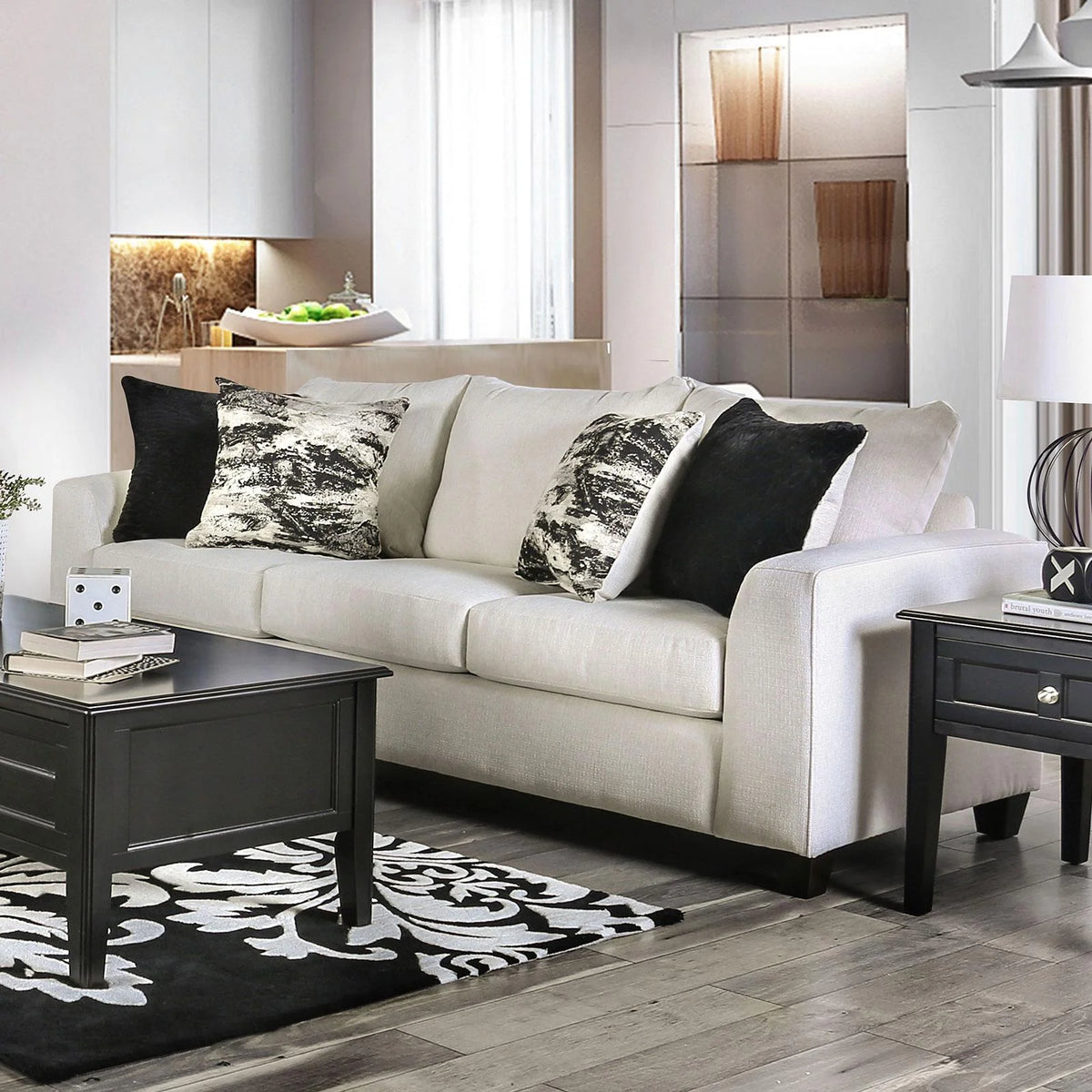 Ivory & Gray Linen-like Fabric Living Room Set 3pcs Y9099