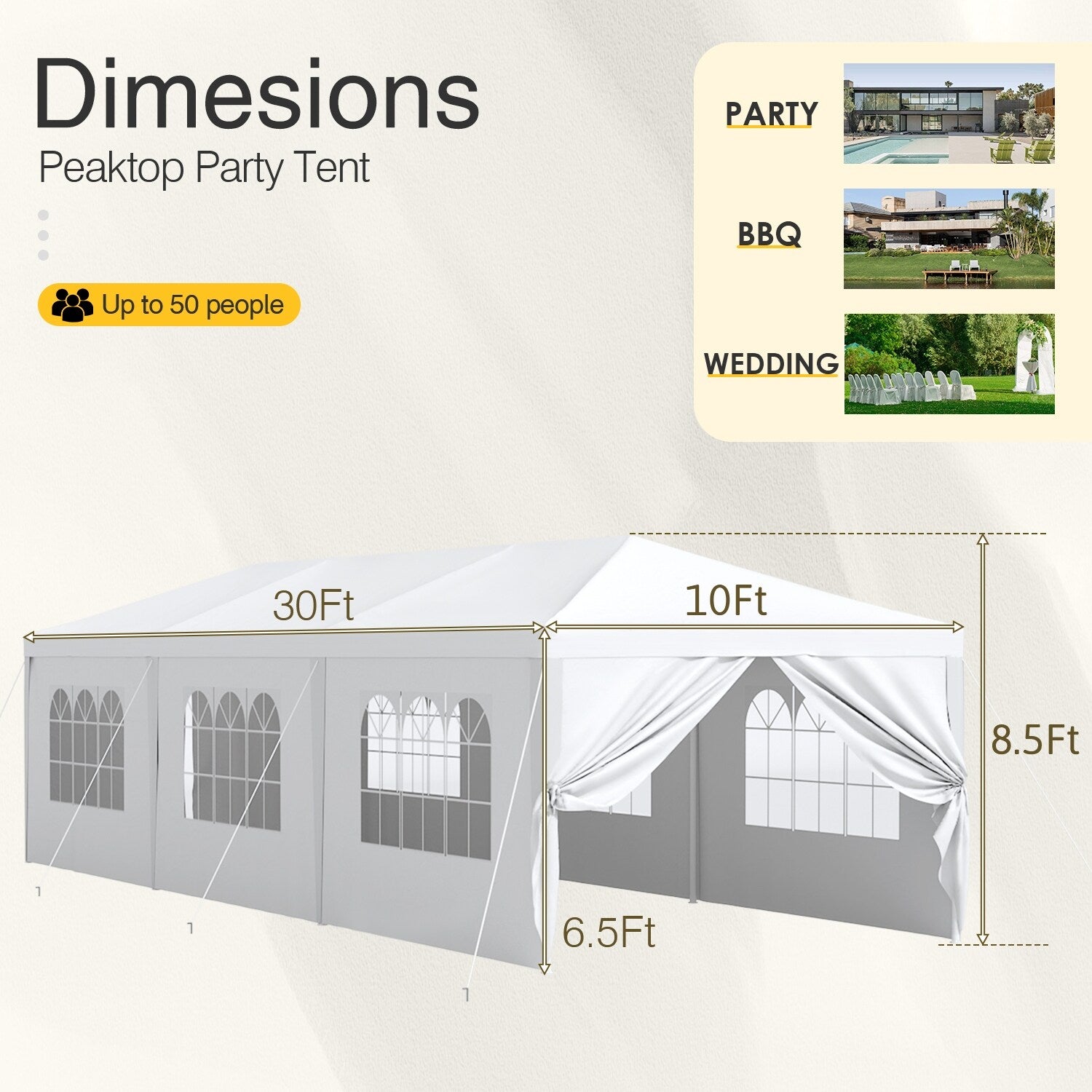 10' x 30' Outdoor Gazebo Canopy Tent with Removable Sidewalls X374561